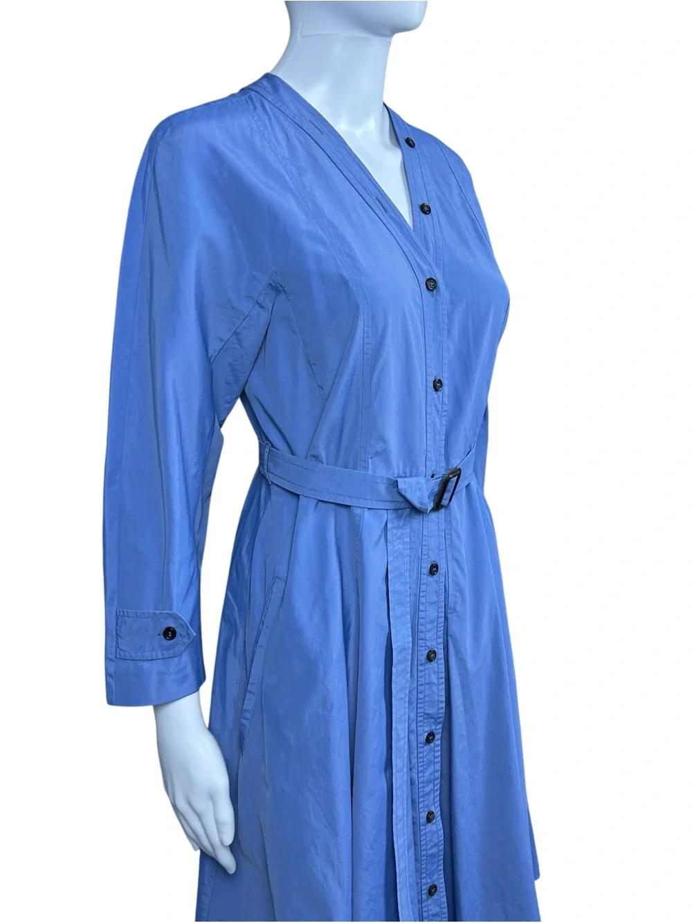 ’S MaxMara Belted Midi Shirt Dress Size 6 Blue Pockets Button Front Preppy - Picture 3 of 16